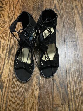 Madden Girl Black Lace-Up Cutout Heeled Sandals